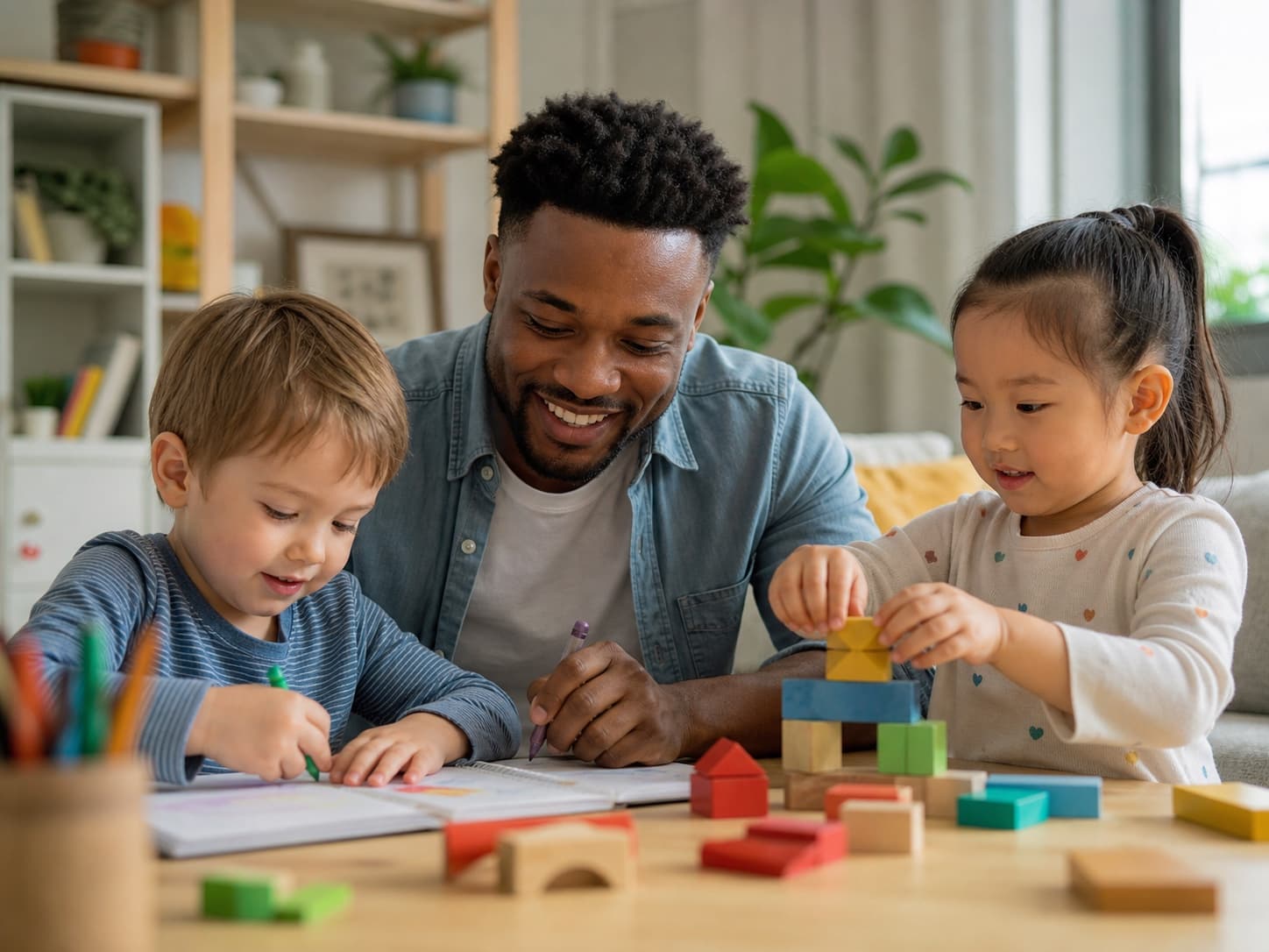 Young child smiling in a warm family care setting