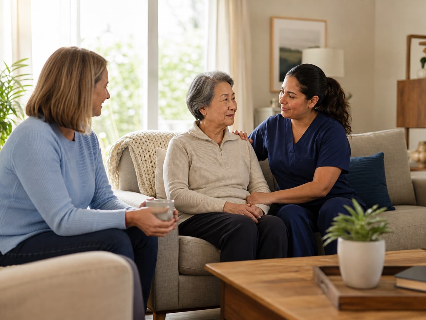 Family caregiver and loved one spending peaceful time together